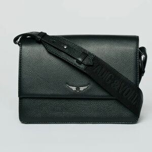 ZADIG & VOLTAIRE Lolita Wings Grained Black Leather Crossbody Bag